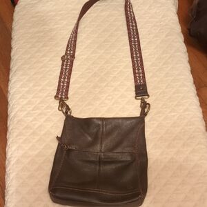 The Sak Dark Brown Crossbody Bag with Patterned Strap